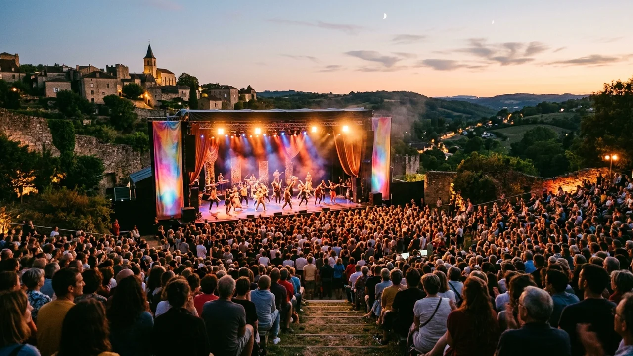 Scène extérieure mise en place pour un festival d'arts de la rue